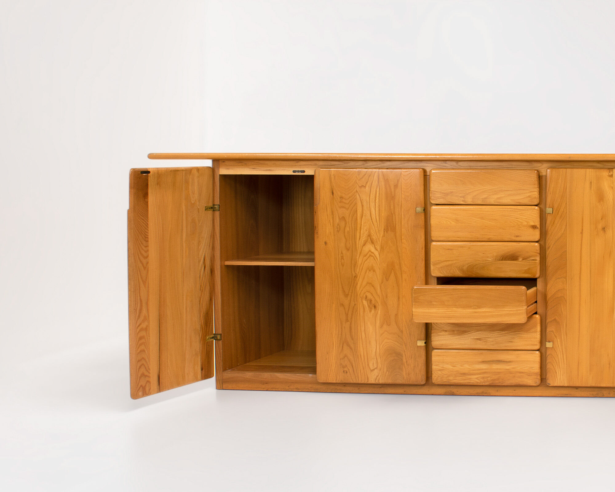 Solid Elm & Brass Sideboard by Romanutti, Italy, 1970s