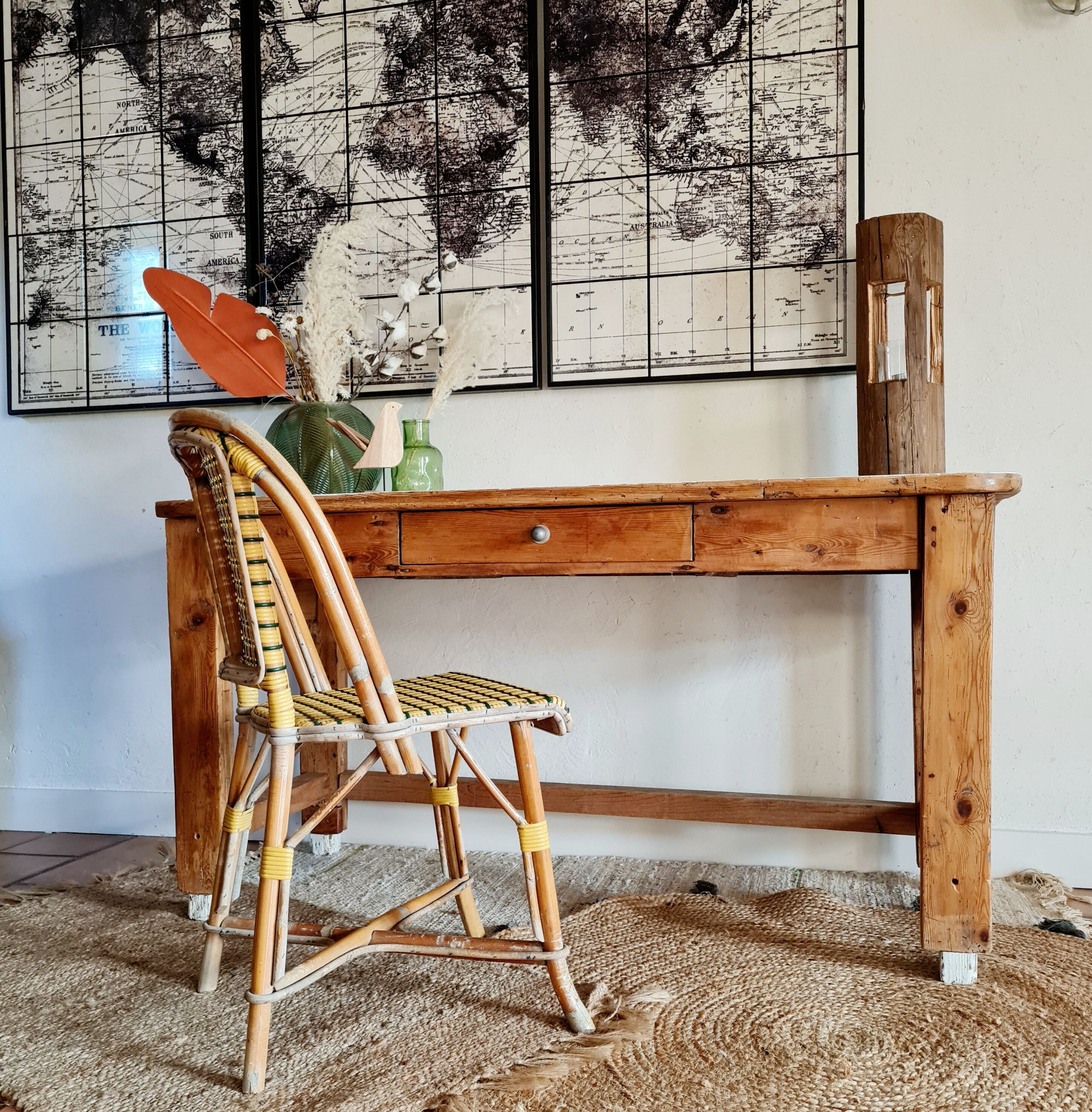 Table d'atelier bureau de métier en bois 1 tiroir plateau blanc