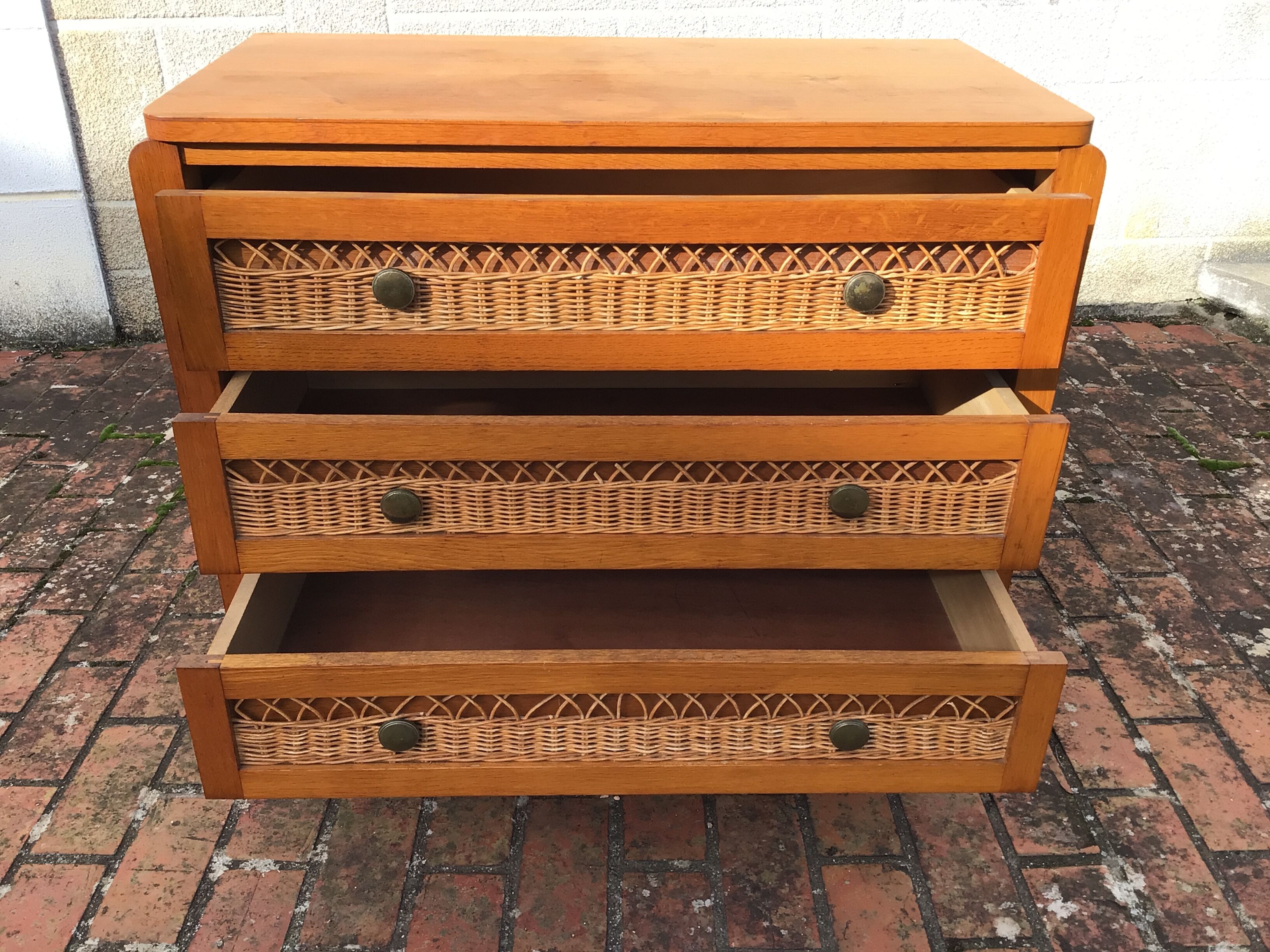 Vintage chest of drawers 60s Wood & Rattan