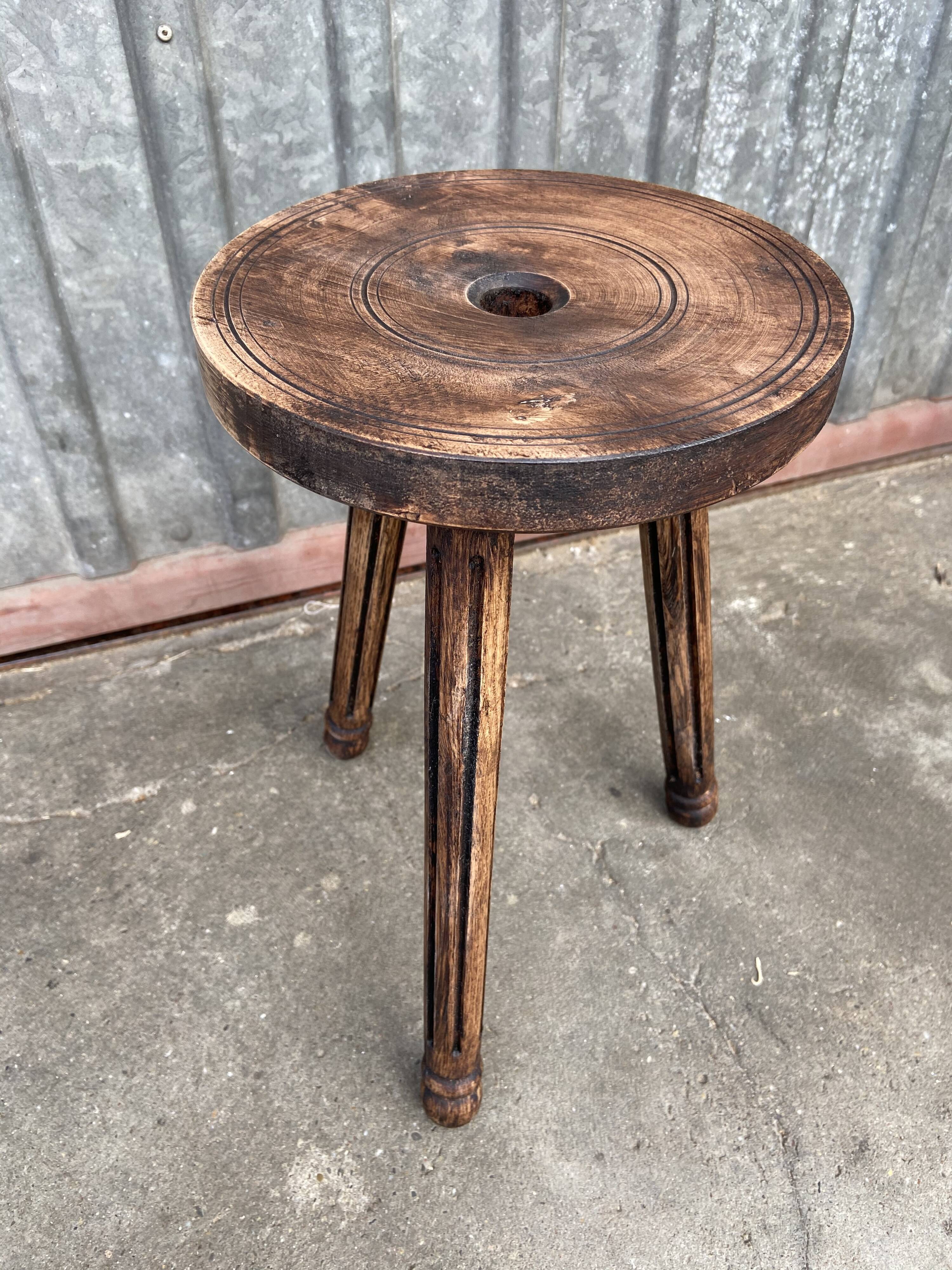 Vintage wooden footstool rustical bohemian deco farm stool