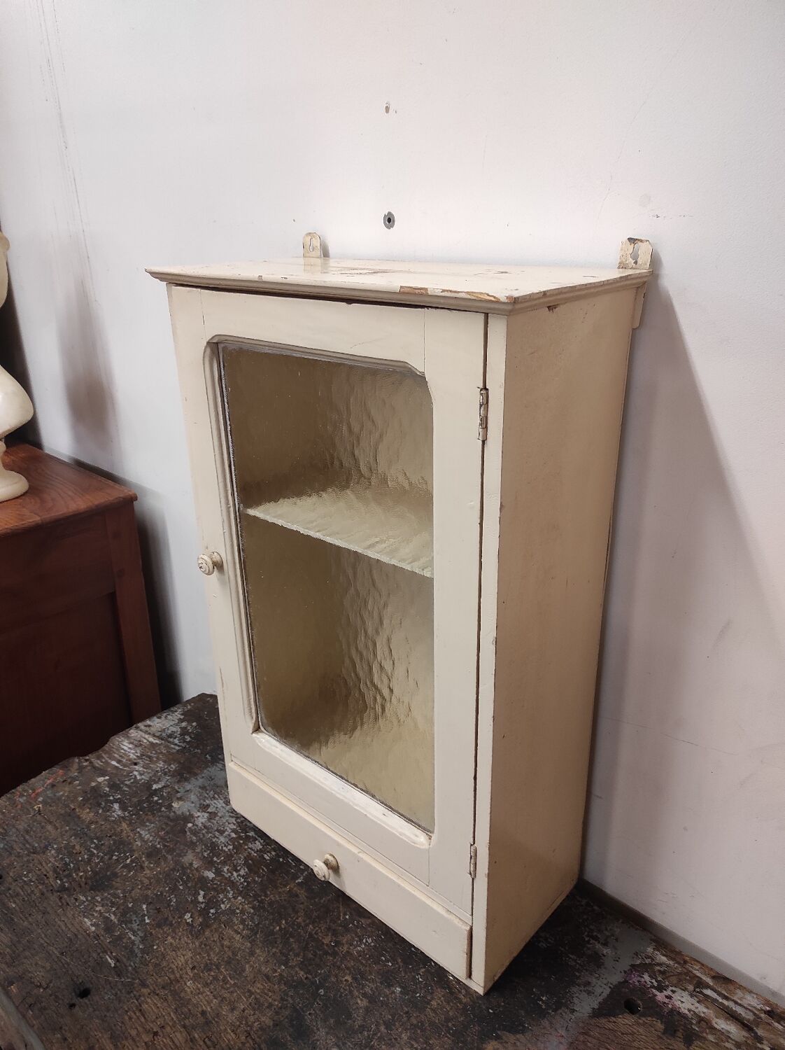 Wall-mounted cabinet with glazed pharmacy in vintage wood