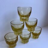 Lot de 6 verres à liqueur en verre jaune années 70