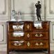 Louis XV chest of drawers in veneer and gilded bronze, Rance marble, 18th century