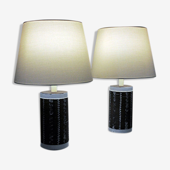 Paire suédoise de lampes de table en céramique des années 1960 en forme de cylindre