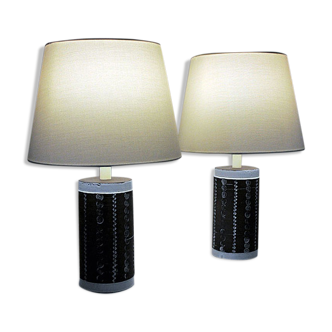 Paire suédoise de lampes de table en céramique des années 1960 en forme de cylindre