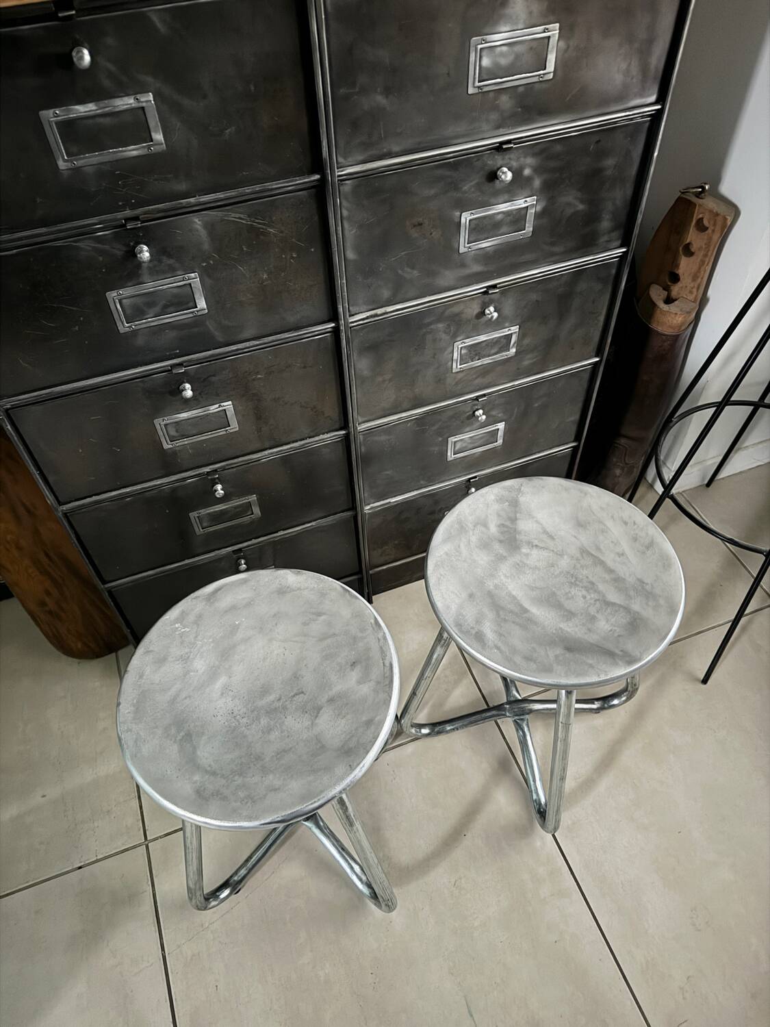 Vintage aluminium cast stools