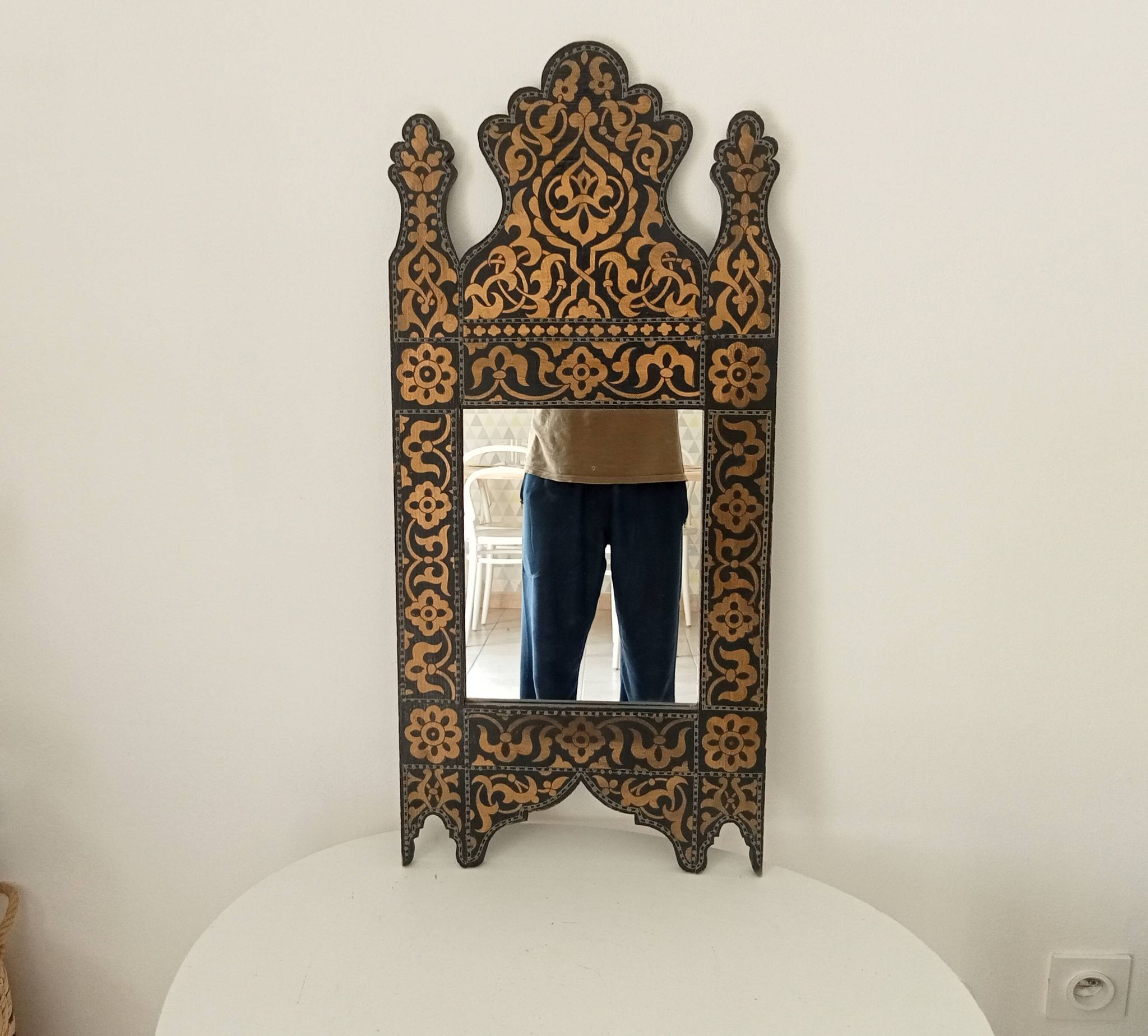 Miroir vintage années 80 de style mauresque peint à la main