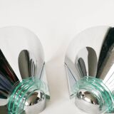 Pair of chrome and blue plexiglass wall lights, Made in Germany, Design, 1970