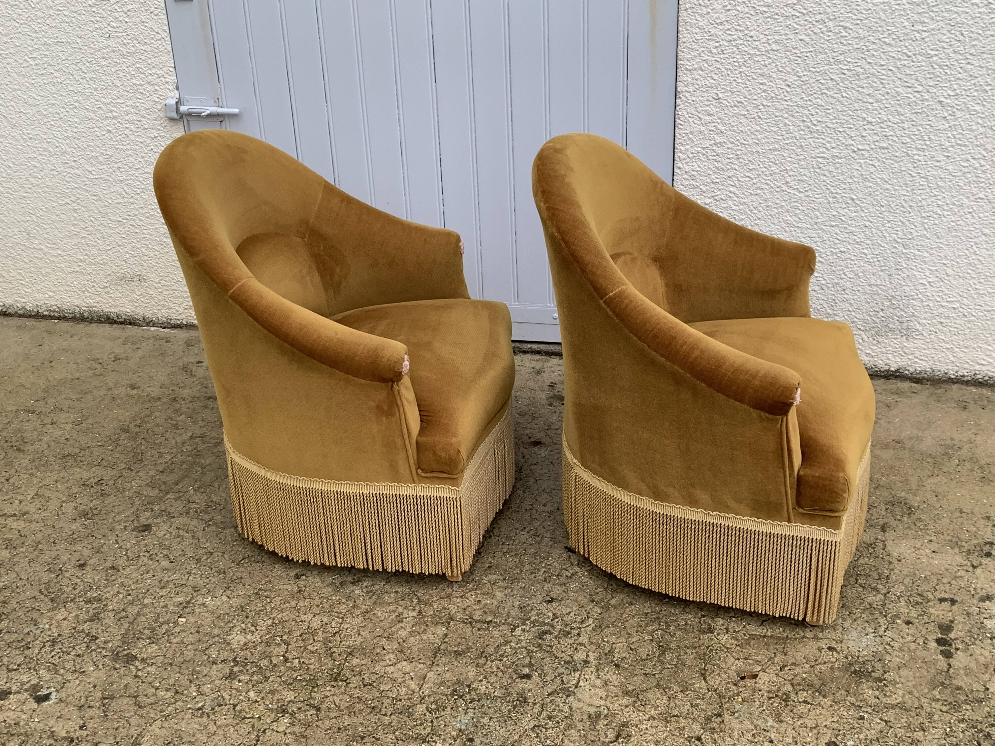 Pair of golden velvet toad armchairs 1970