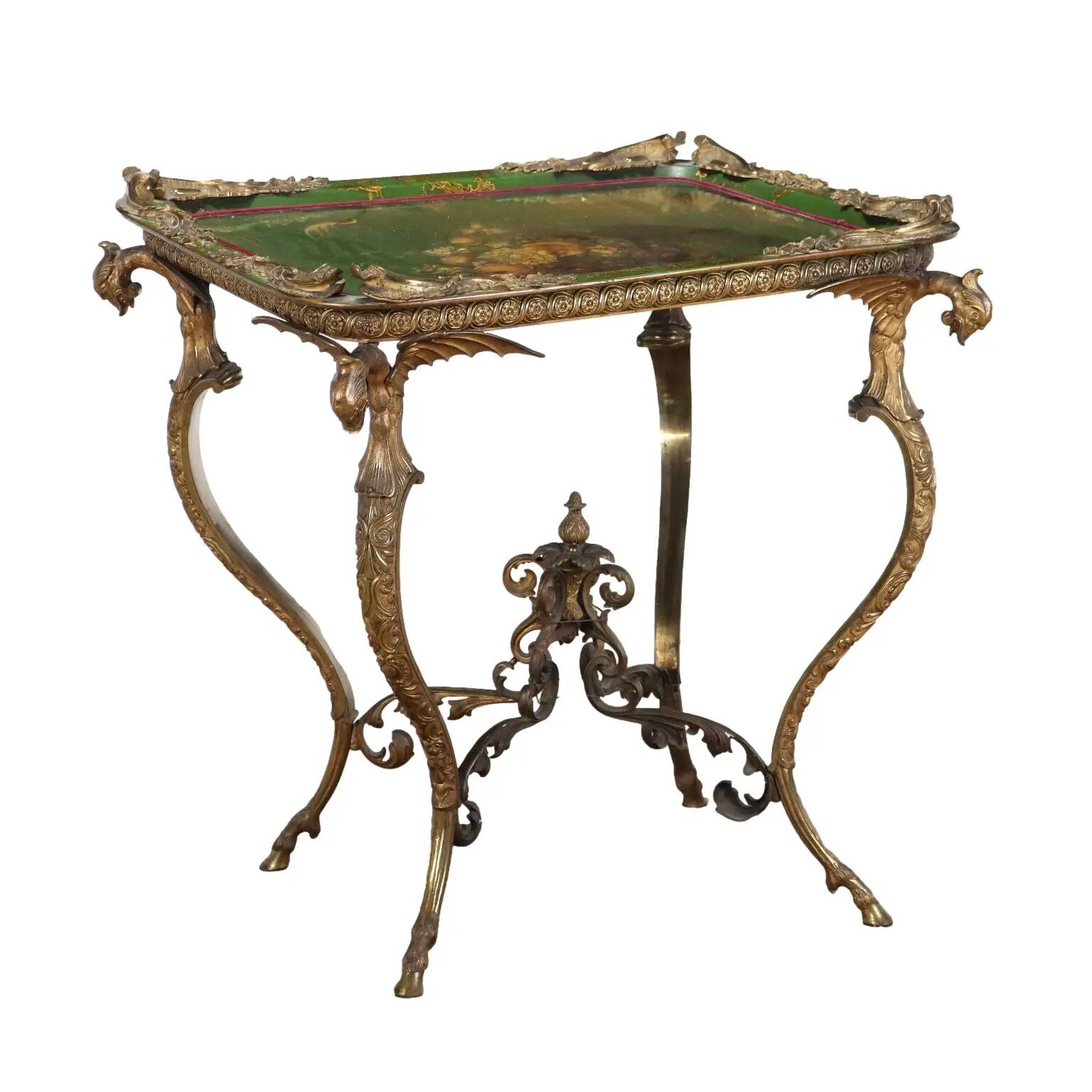 Table basse ancienne Middle Victorian en bronze et papier mâché, Angleterre, XIX Century