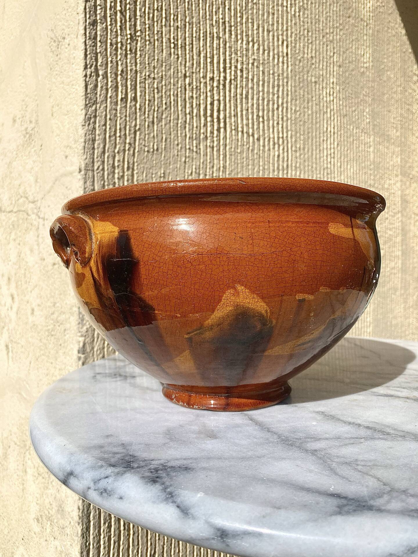 Antique glazed earthenware soup tureen.