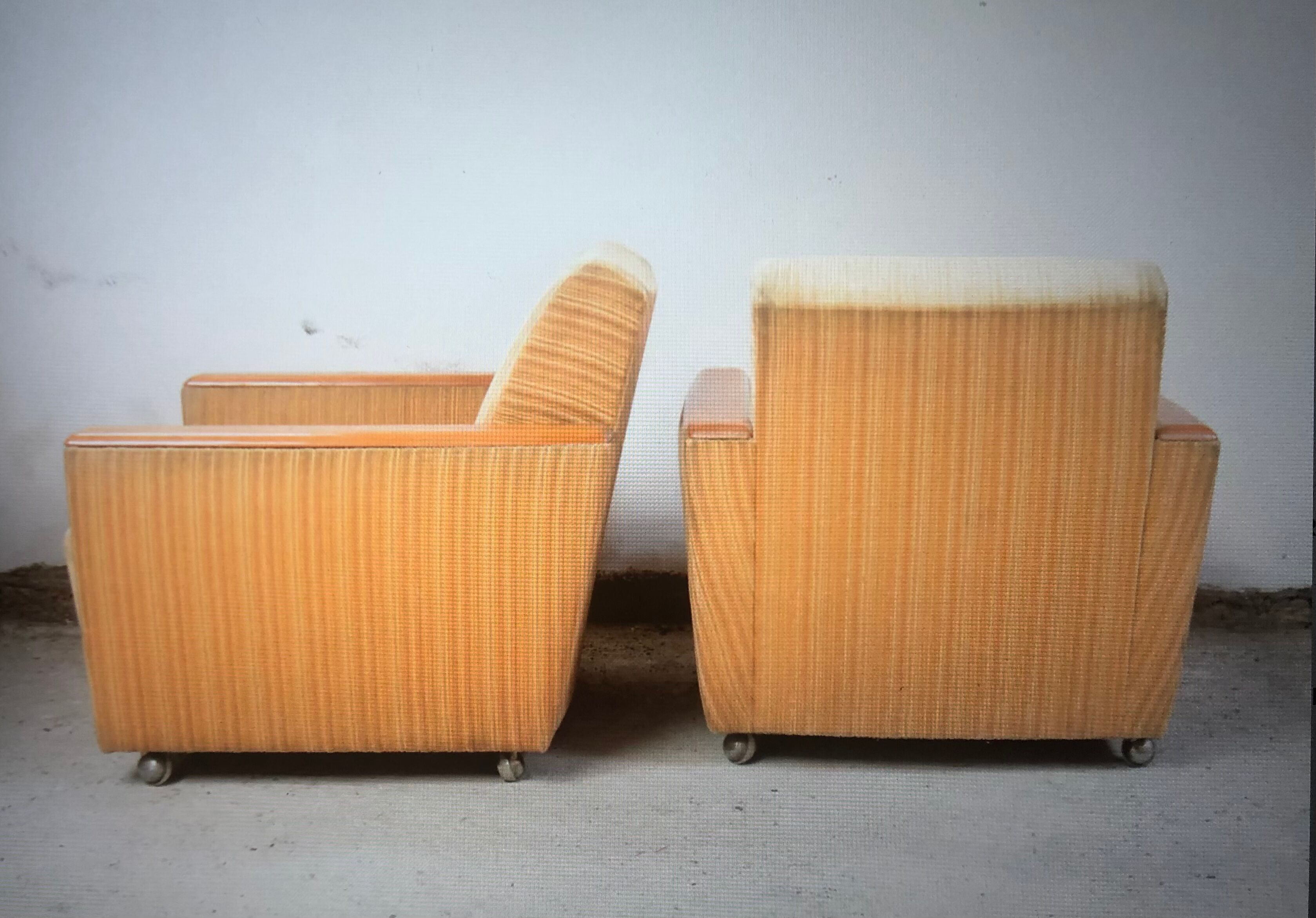 Yellow velvet armchairs and vintage wood 60s