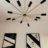 Lampadario Sputnik in ottone – 10 punti luce, Italia, anni ’60 – Originale