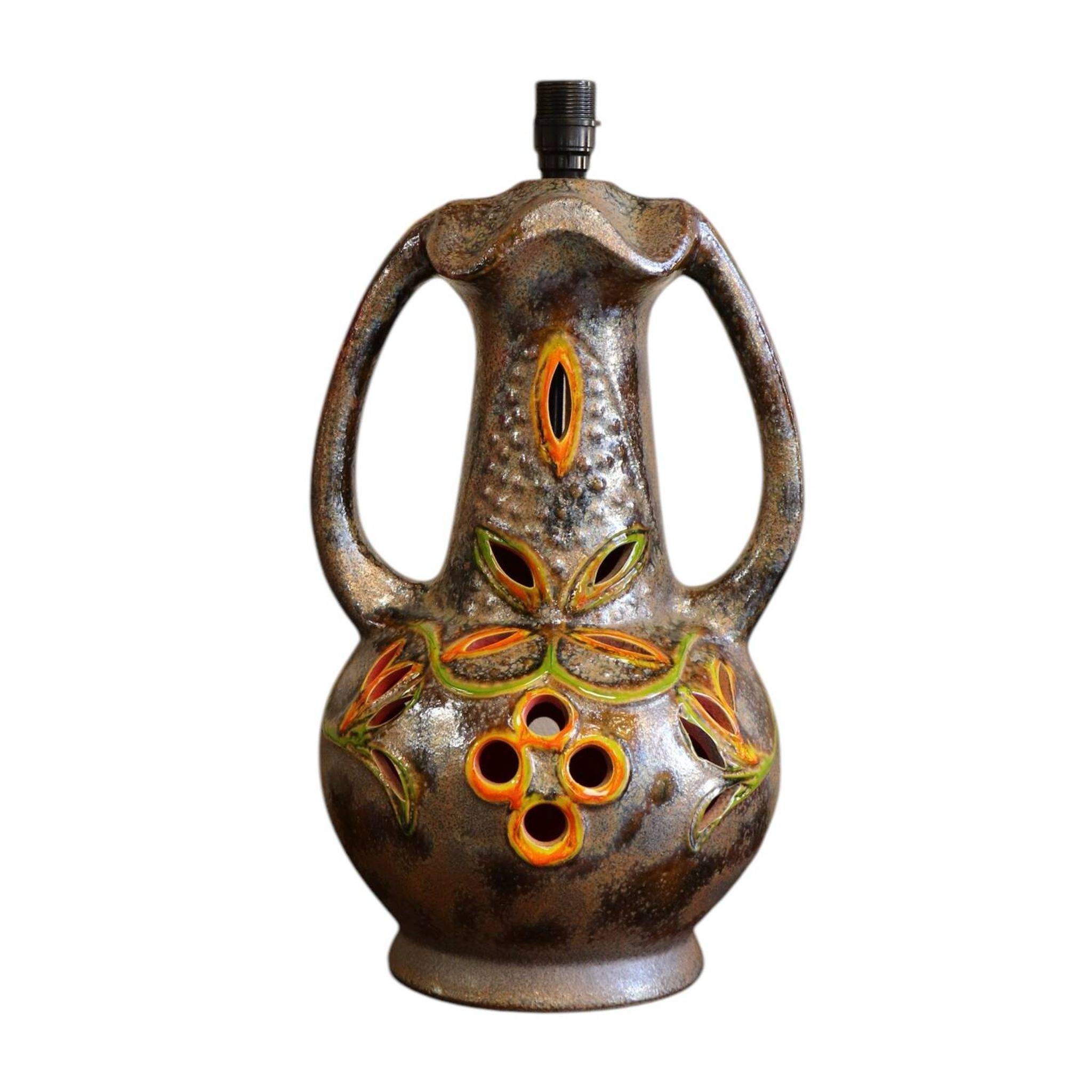 Vintage Walter Gerhards lamp – model 7055-50 – Fat Lava – West Germany, with silk shade