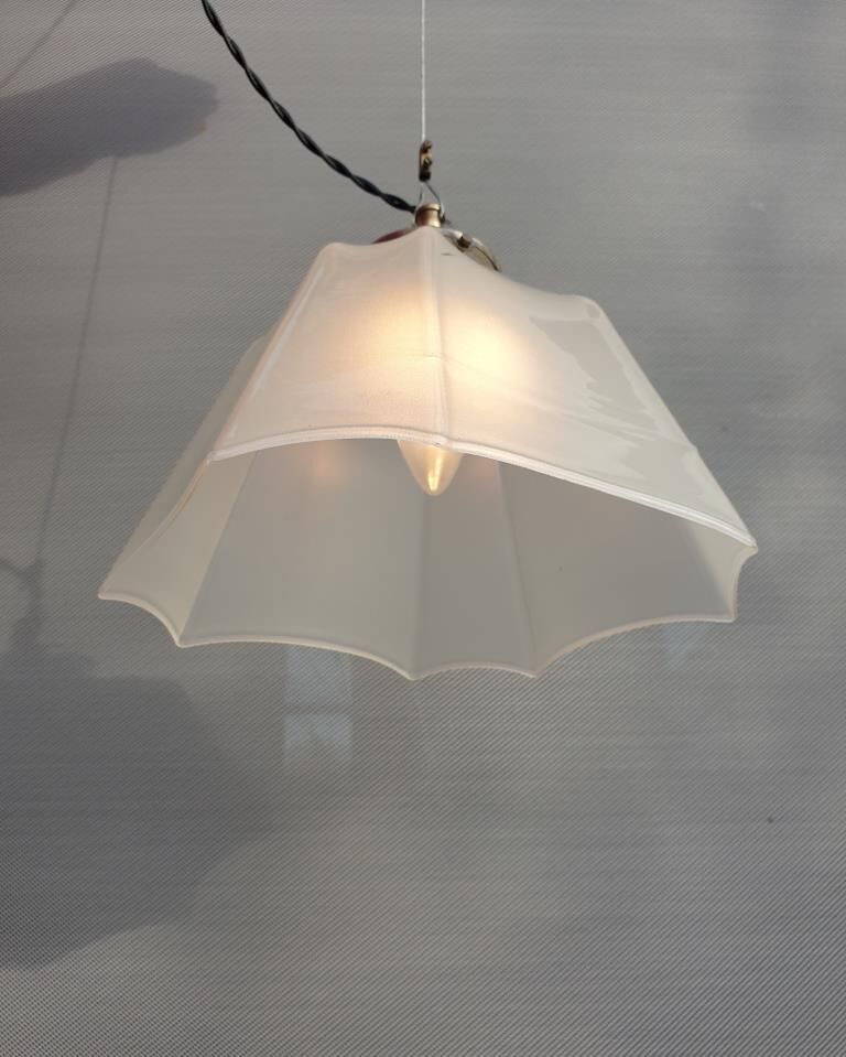 Art Deco white glass draped translucent hanging lamp