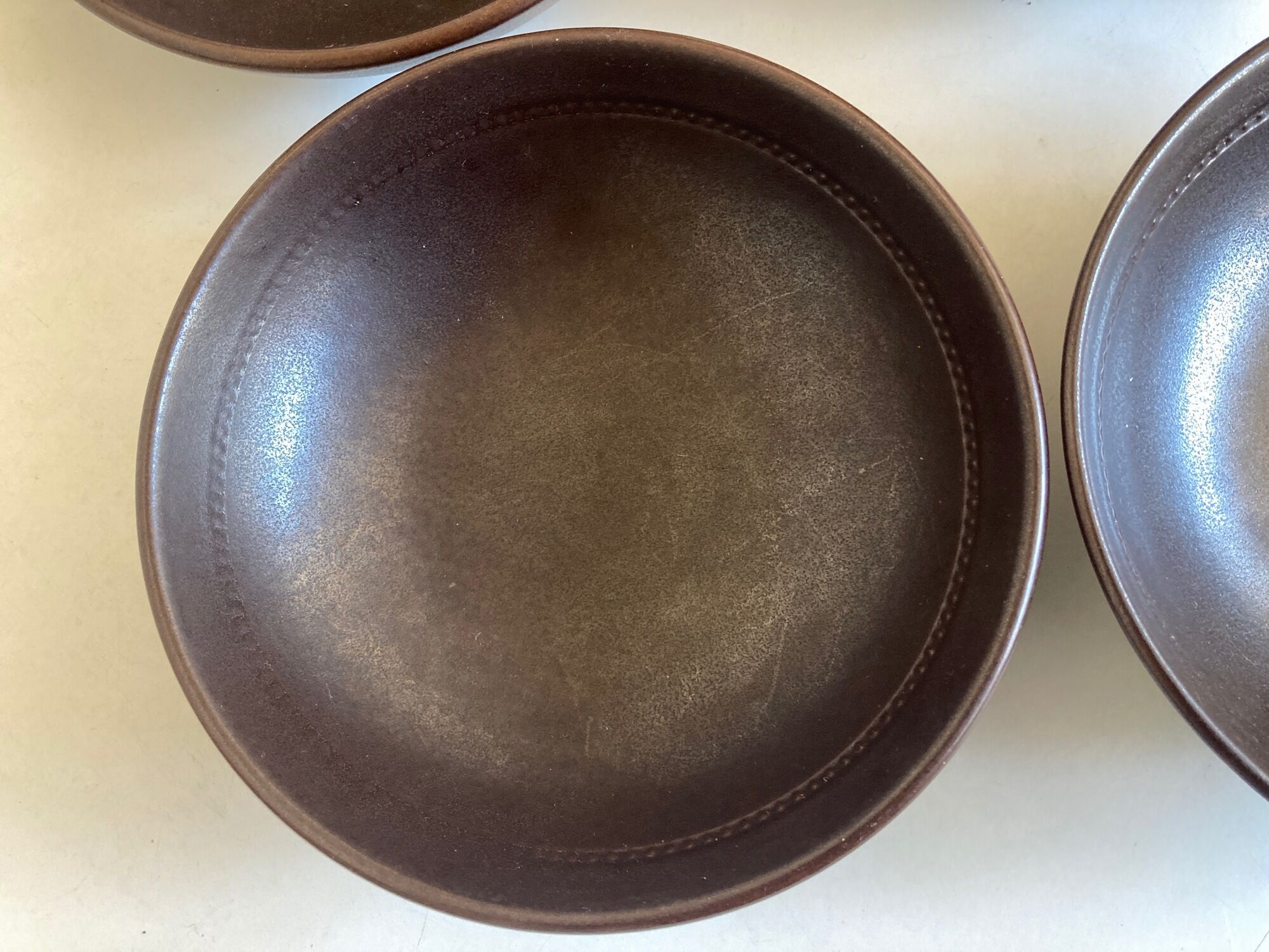 set of 4 plates cap in Scandinavian potter's sandstone Sweden 1960