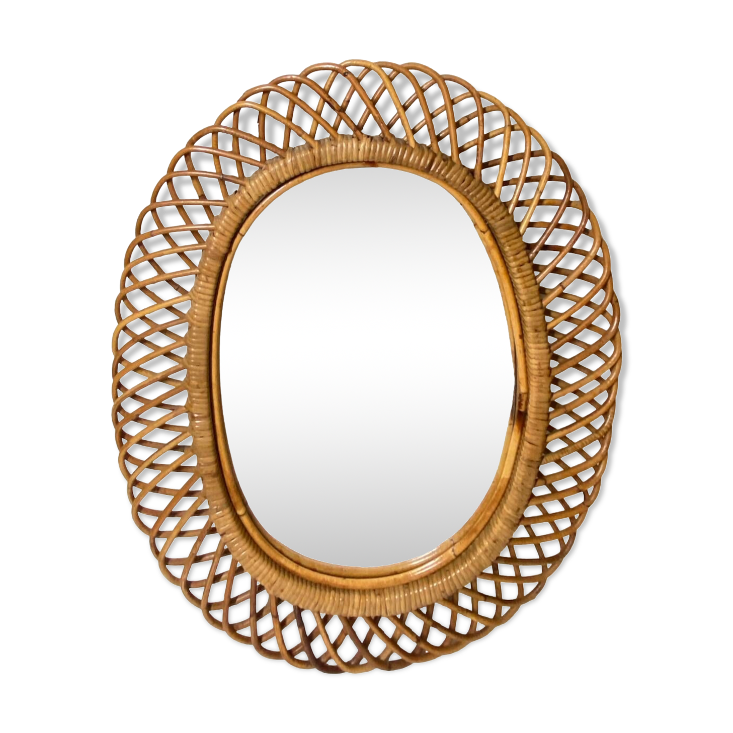 Oval rattan mirror attributed to franco albini - 1960's