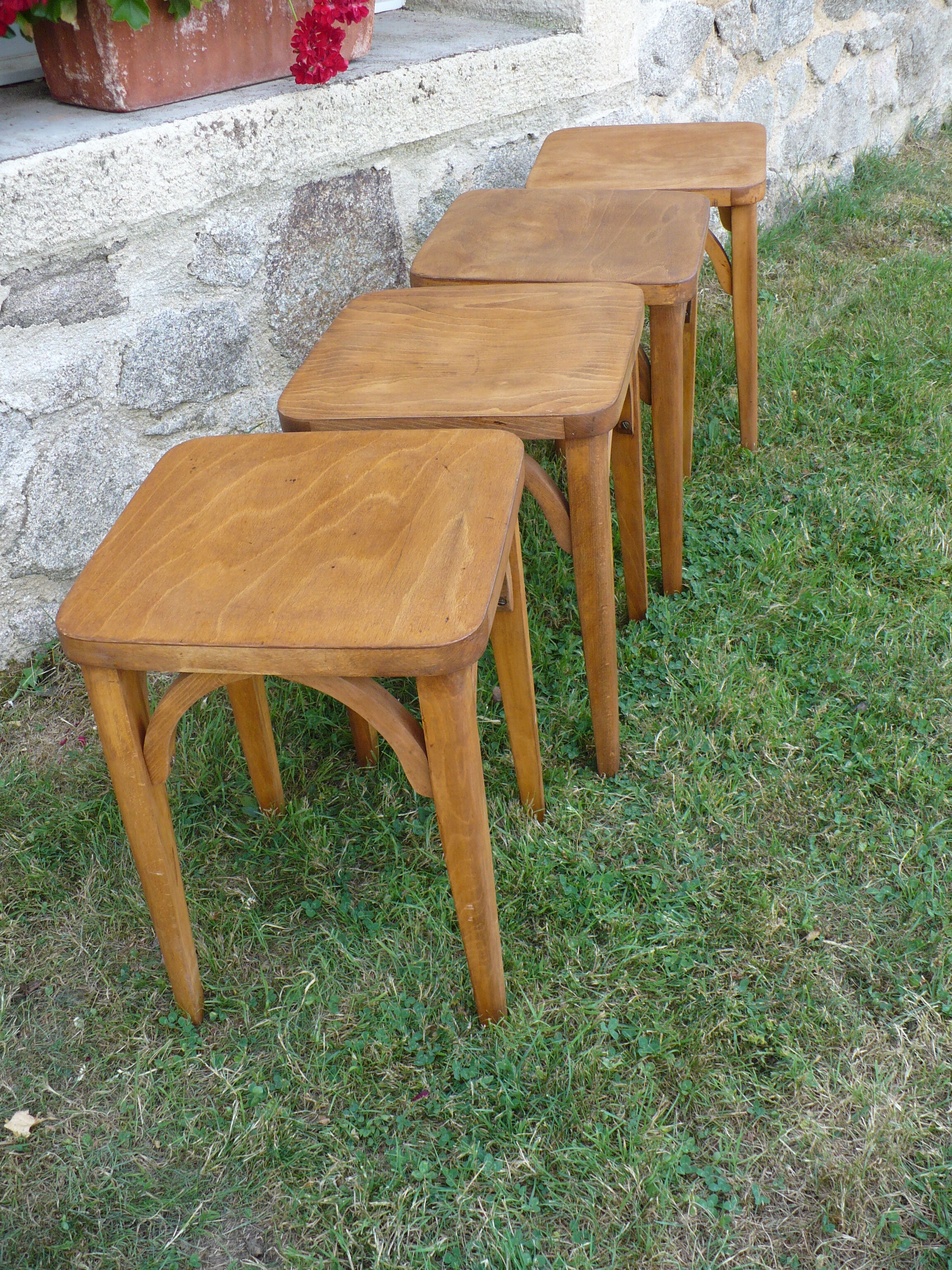 Set of 4 wooden stools