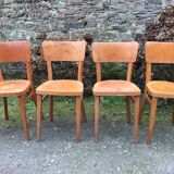 Vintage chairs stamped Thonet in curved beech wood and curved cp backrest.