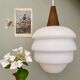 Vintage Scandinavian pendant lamp in teak and opaline