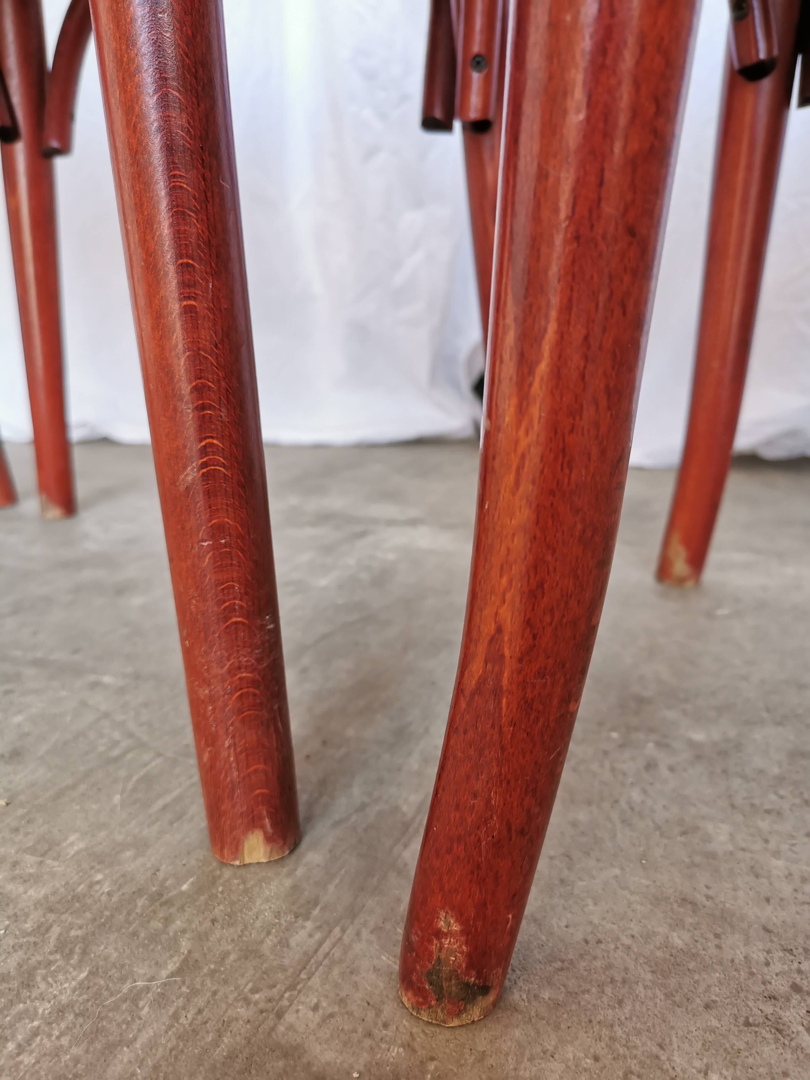 Vintage Italian Bistro Chairs - 1980s Reddish Wood, Brown Fabric - Set of 4