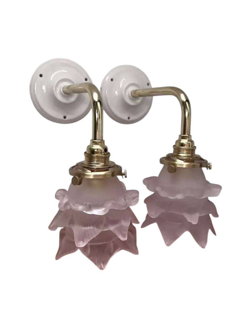 Pair of pink Art Deco wall sconces