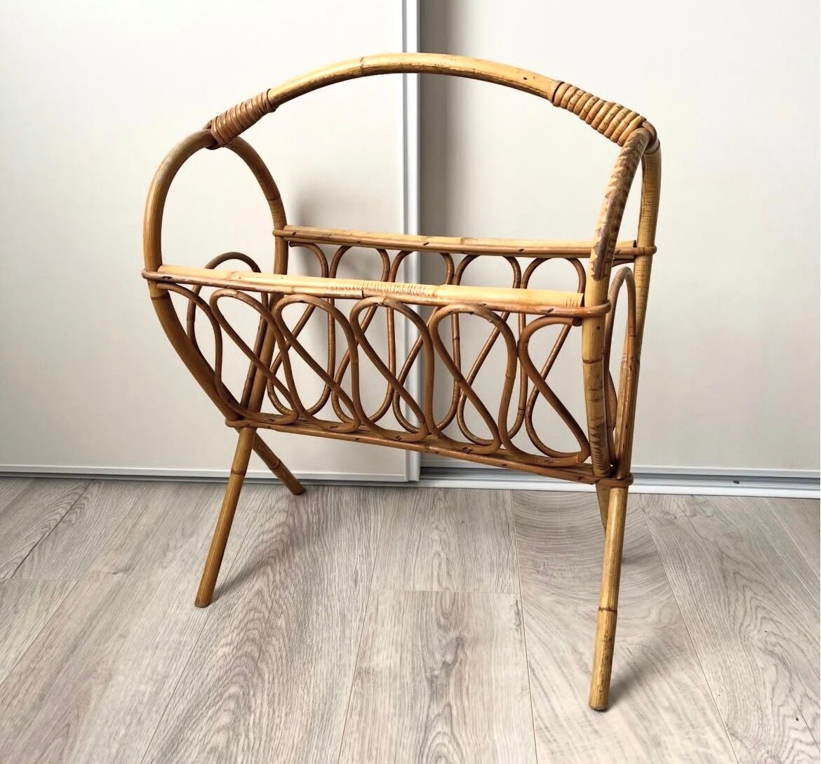 Vintage rattan magazine rack