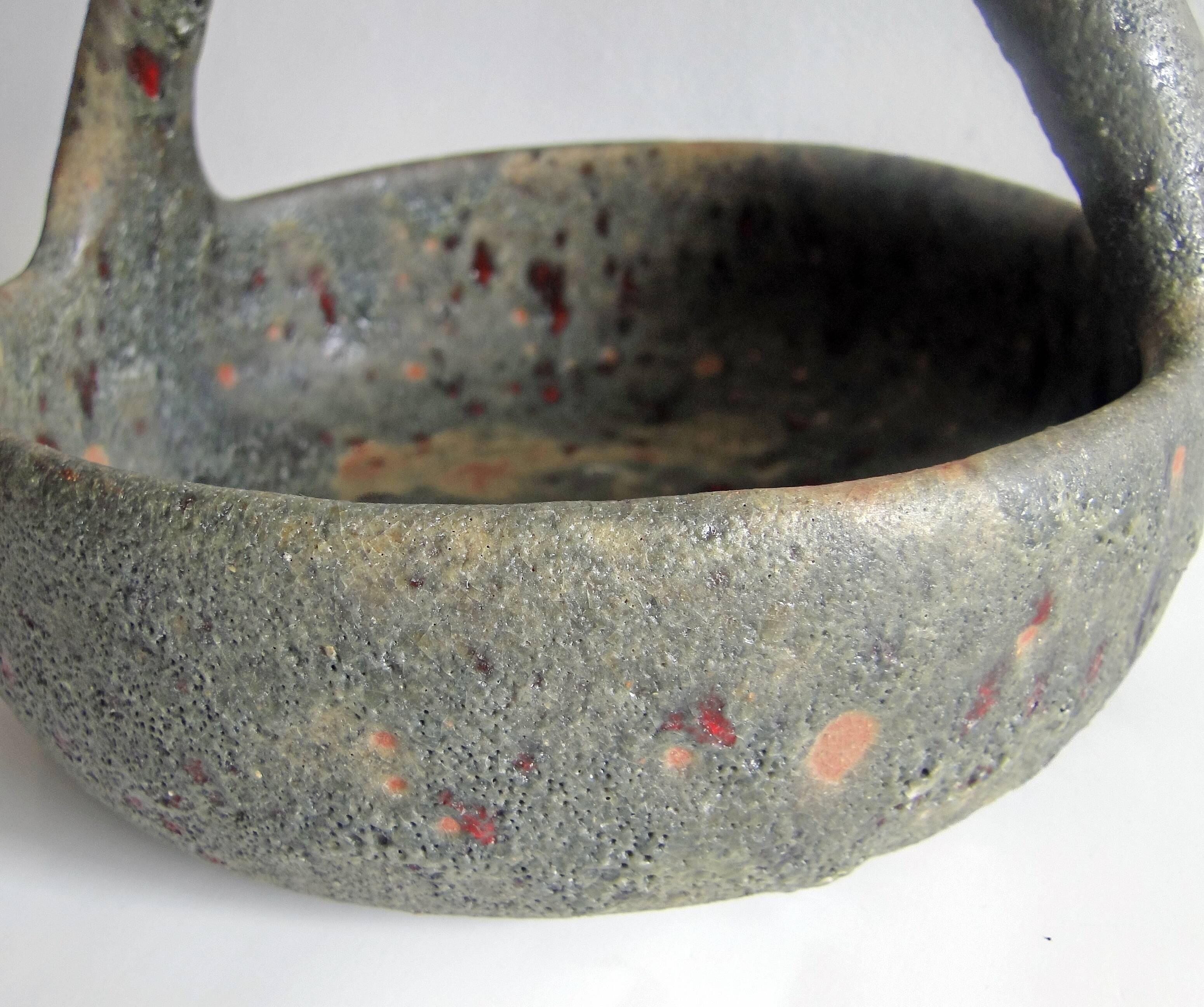 Old terracotta basket signed Campo Piano Orezza Corsican pottery Vintage 1960