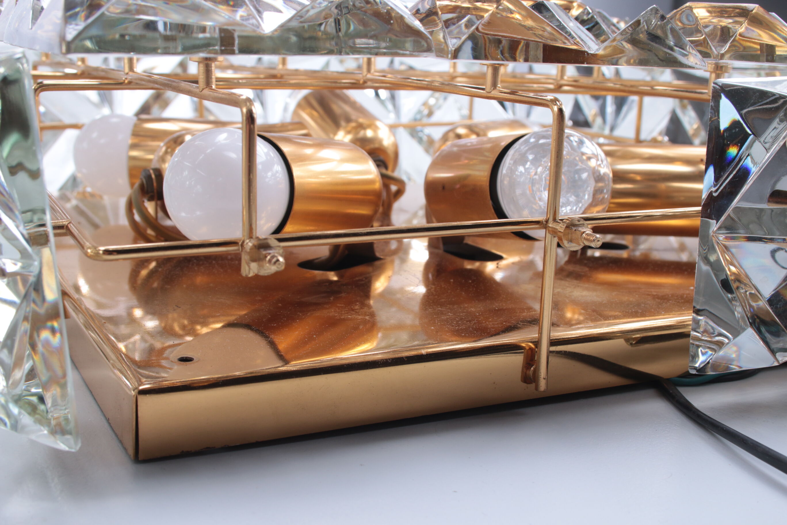 Large gold-plated & crystal glass flush mount light from kinkeldey, 1970s