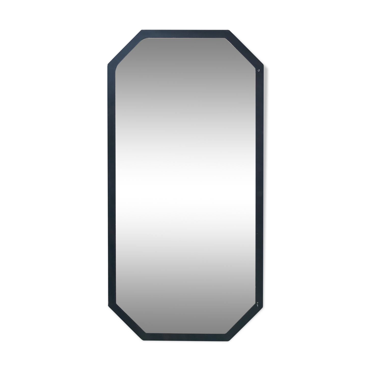Octagonal mirror in lacquered black wood and brass - mirror smoked glass pink gold