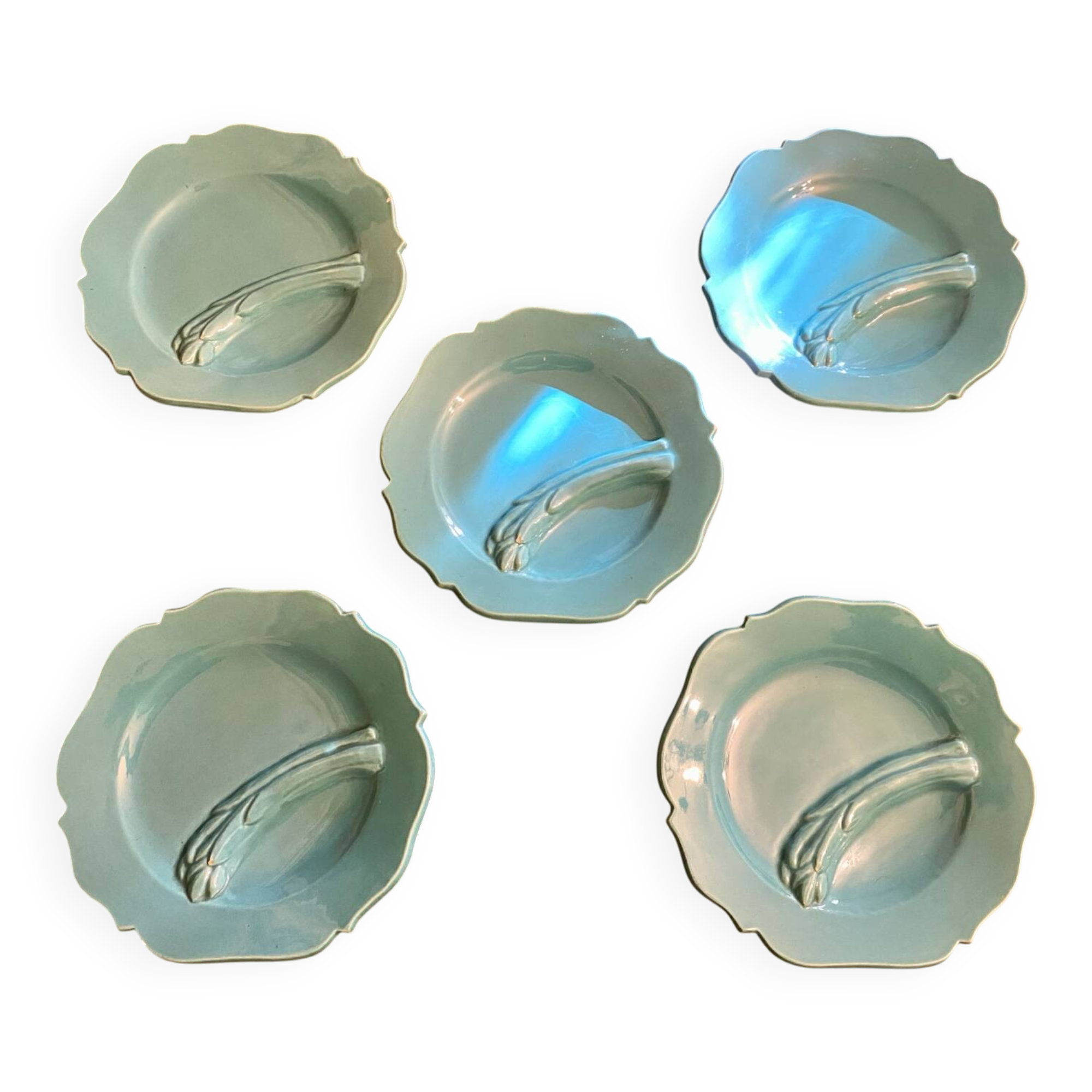 5 vintage barbotine asparagus plates