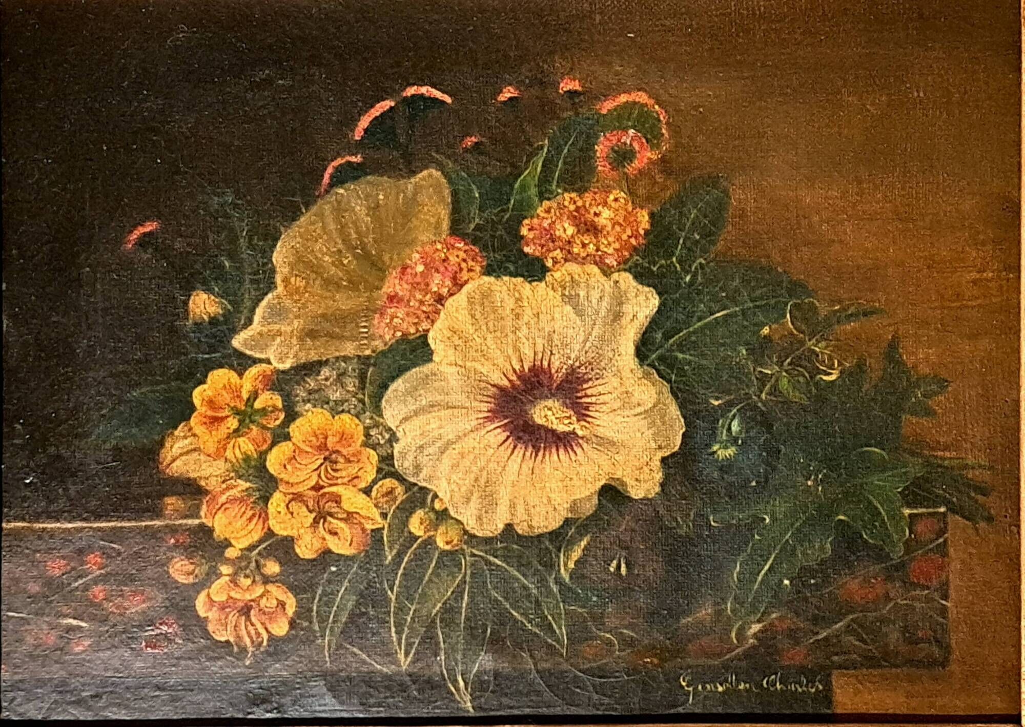 Romantic tableau Oil on canvas signed still life Flemish style 19th century