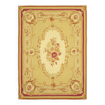 Handmade European Vintage Aubusson Kilim 261 cm x 362 cm