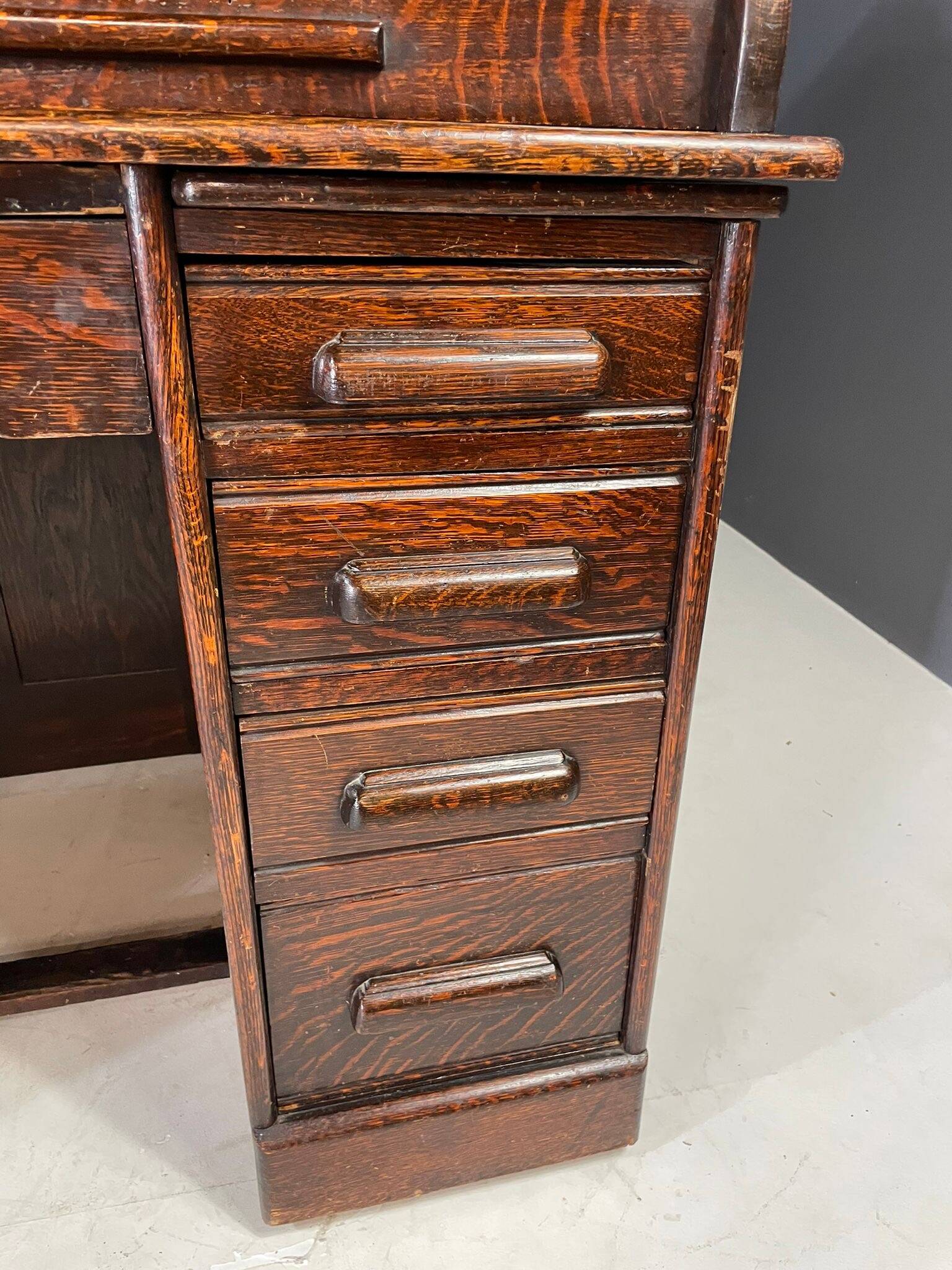 American roll-top desk, solid oak, Czechoslovakia, 1930s