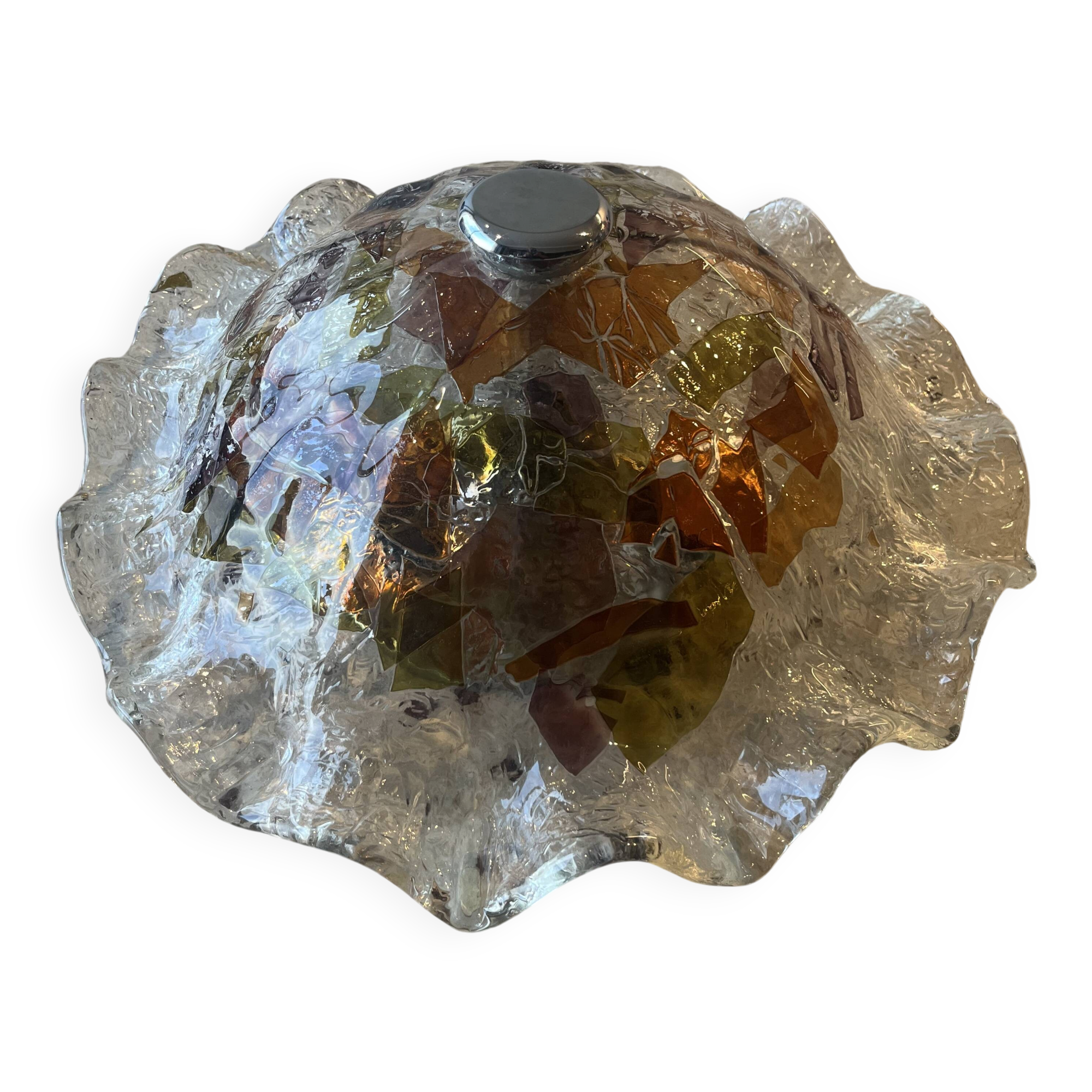 Grand plafonnier vintage en verre texturé polychrome, style Murano / grani