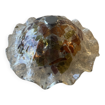 Vintage textured glass ceiling light in polychrome, Murano/grani style.