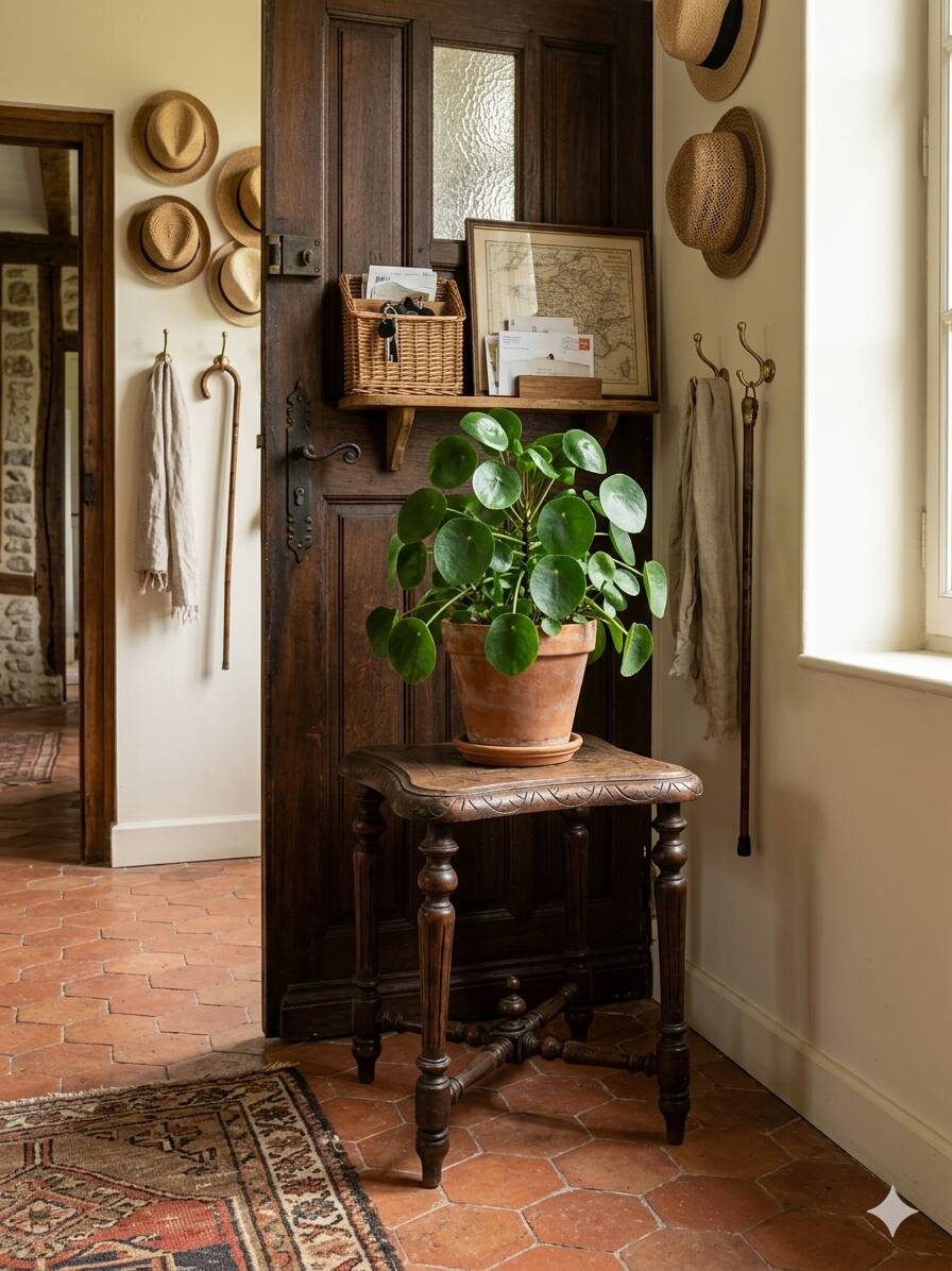 Tabouret ancien en bois sculpté en chêne massif