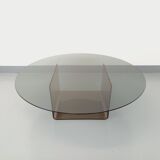 Vintage round glass and plexiglass coffee table, Space Age style, 70s