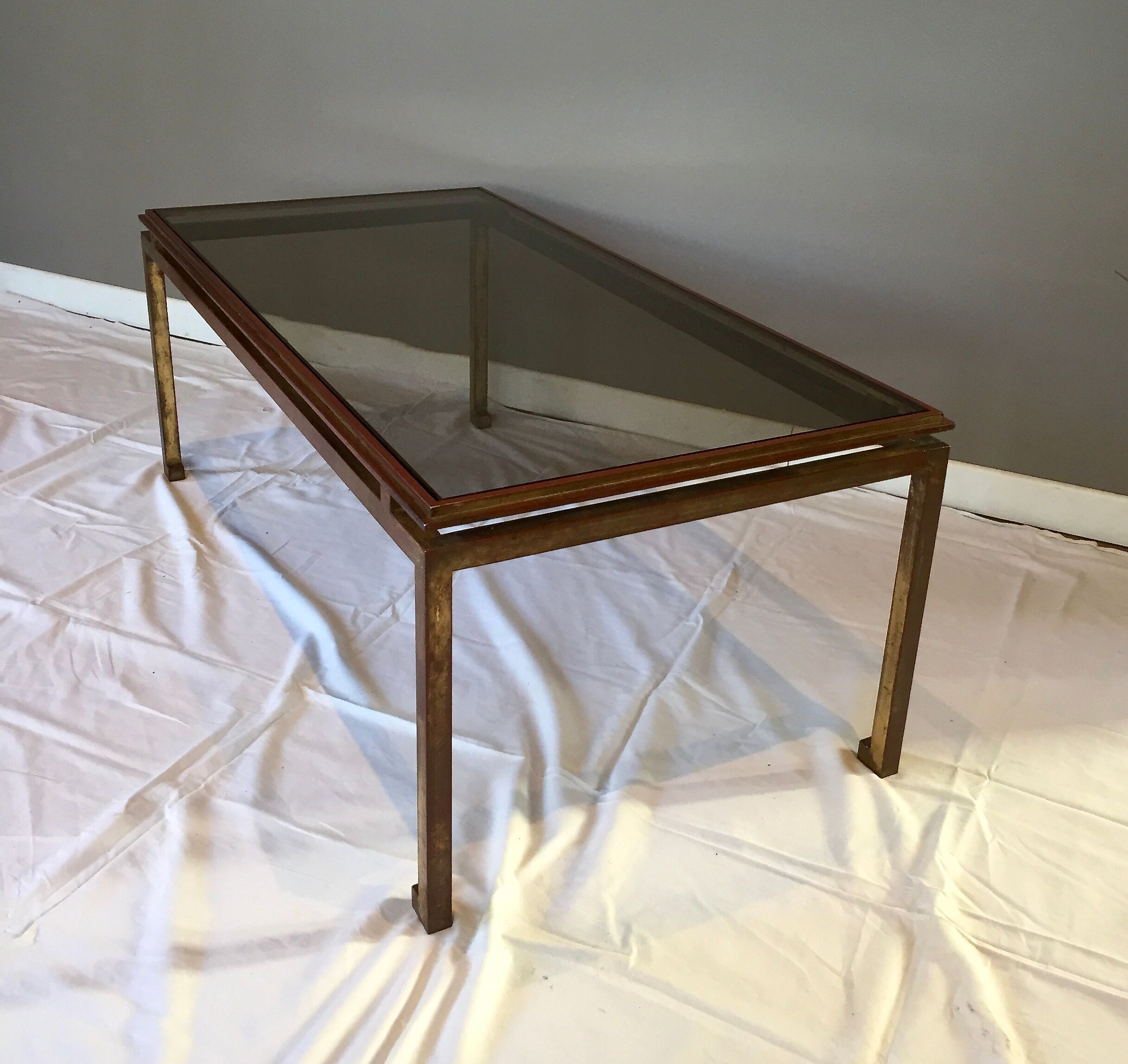 Rectangular gold wrought iron coffee table on sheet, Ramsay House
