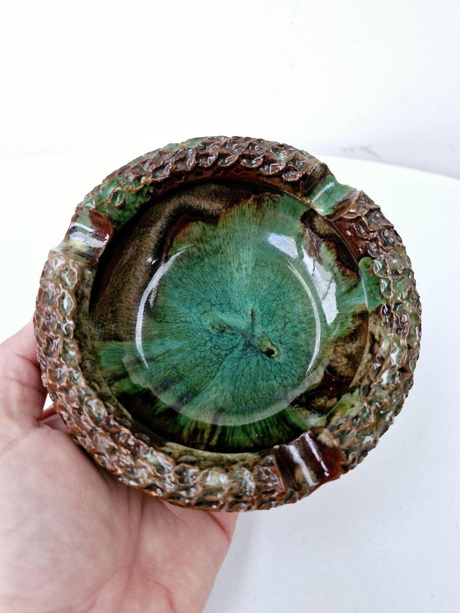 Empty Ashtray Pocket Cup Vintage Ceramic AC Pottery Blue Gradients