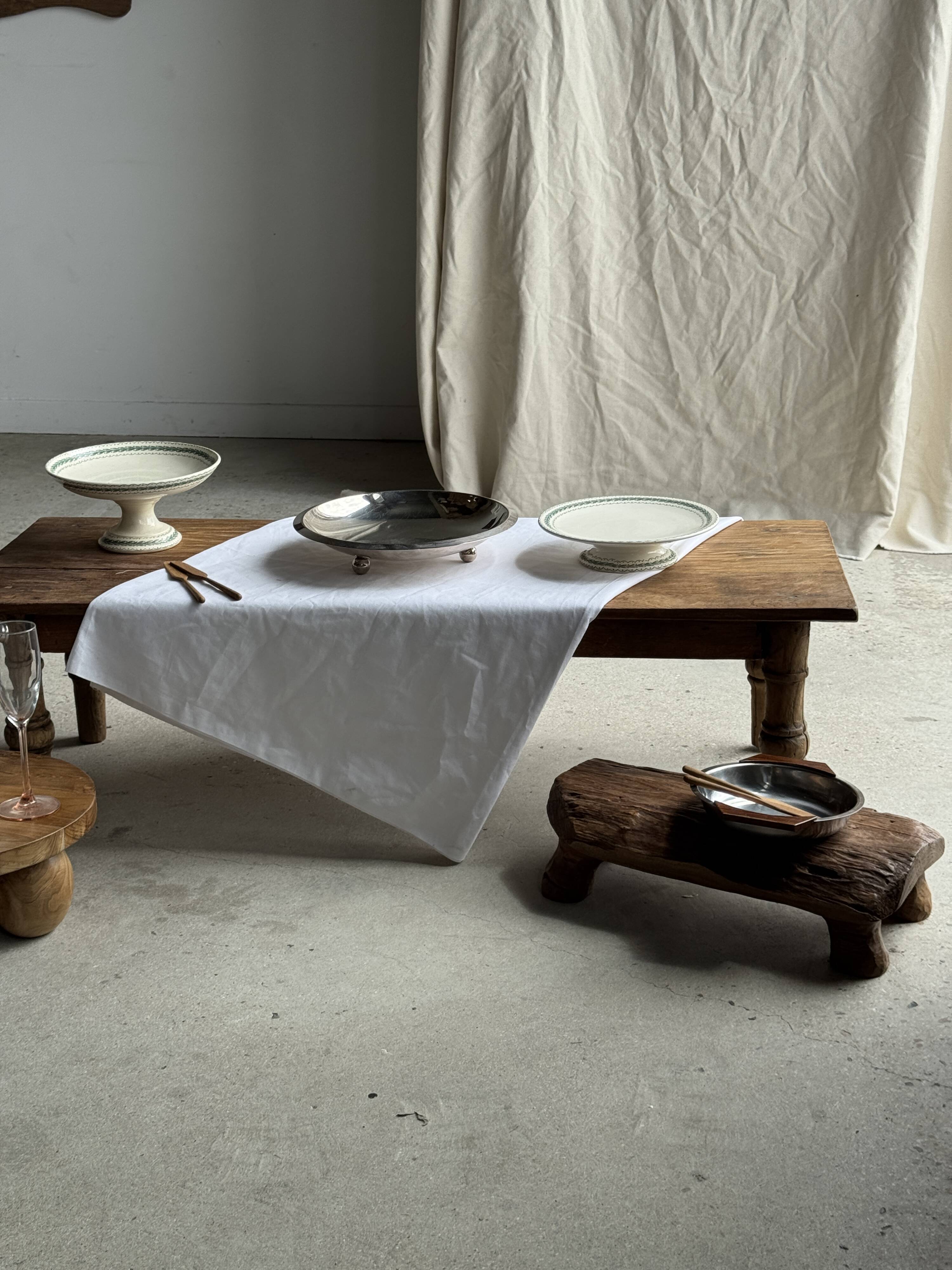 Shallow dish in stainless steel and wood H4 D20