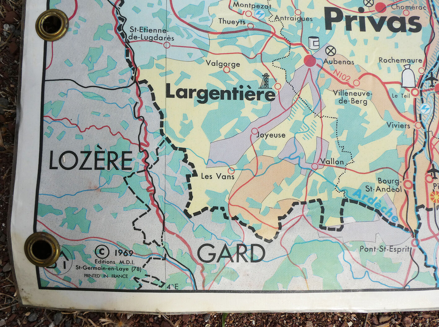 Old school vintage MDI Rhône-Alpes map