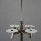 Machine Age Nickel-Plated 4-Flamming Chandelier, 1920s