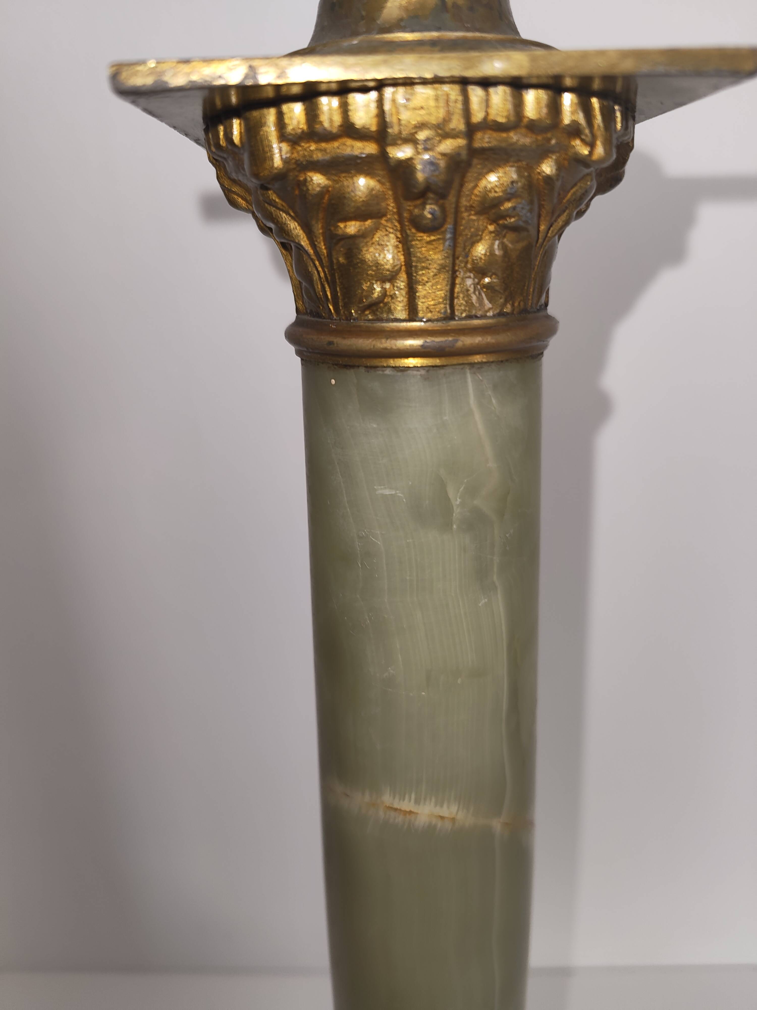 Napoleon III column candlestick in onyx and gilded bronze