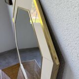 Octagonal mirror in white lacquer with brass surround