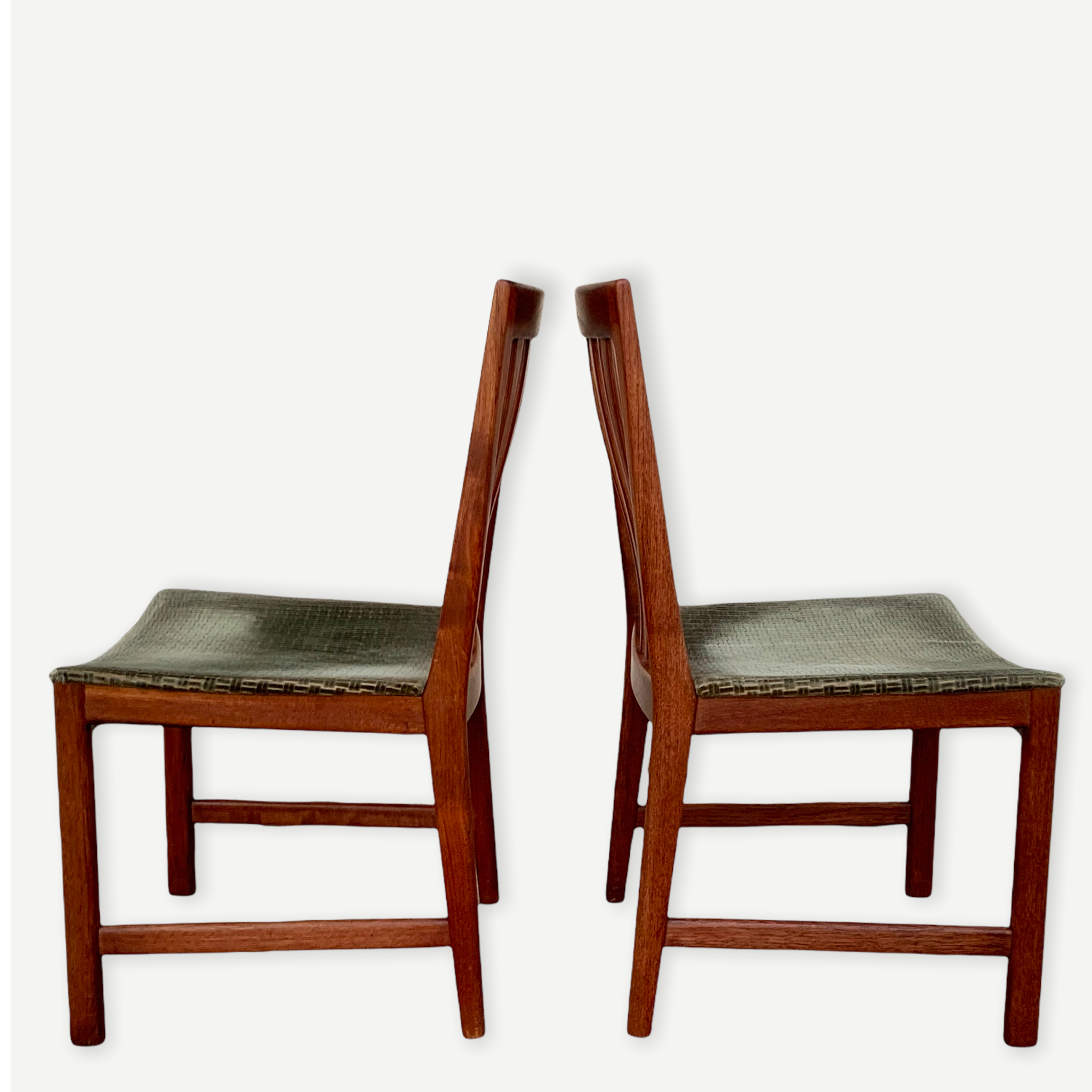 Pair of Scandinavian teak and velvet chairs from the 1960s.