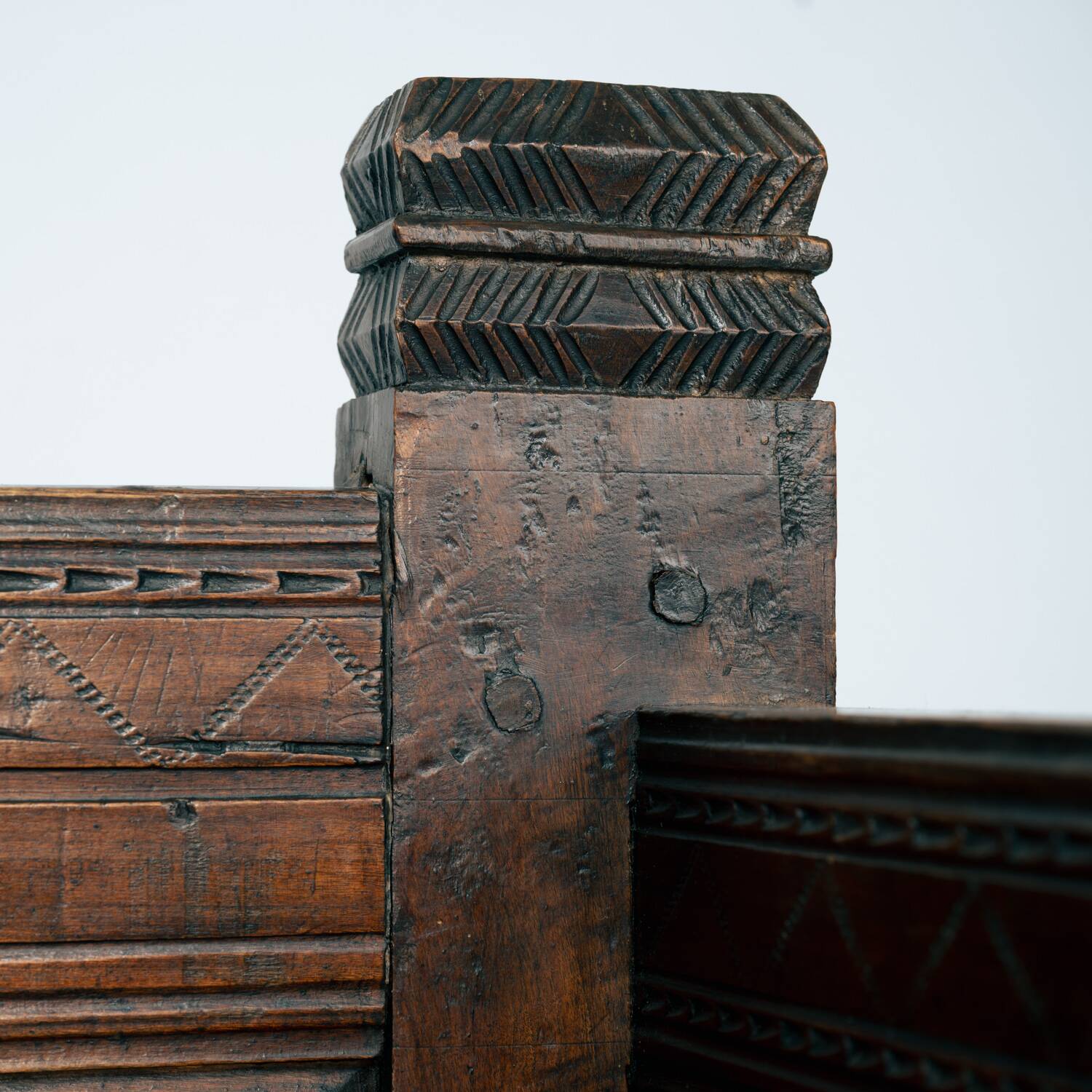 Antique walnut wooden Spanish siesta bench, Spain mid 1700s