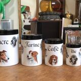 Set series of 5 pots with condiments or spices ceramic decoration dogs