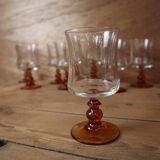 8 Luminarc "Antique" amber-stemmed white wine glasses