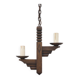Wooden pendant light, vintage pendant light, 2-light wooden hanging lamp, Gothic